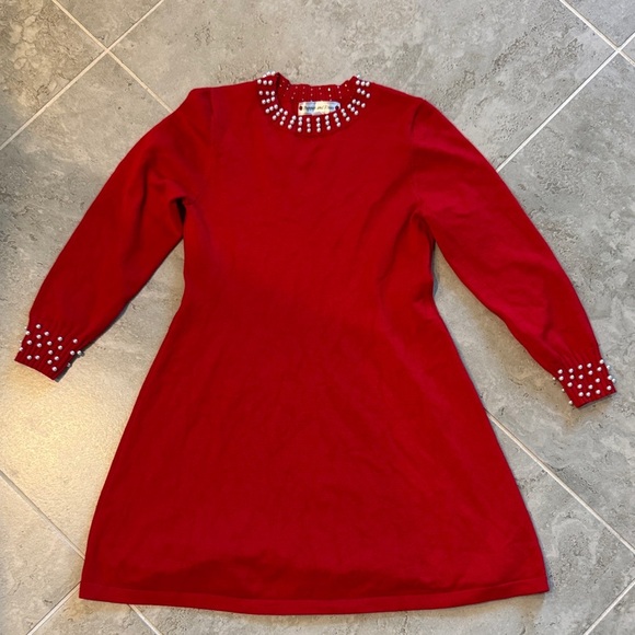 Poppies And Roses Other - Girls Sweater Dress with Pearl Accents